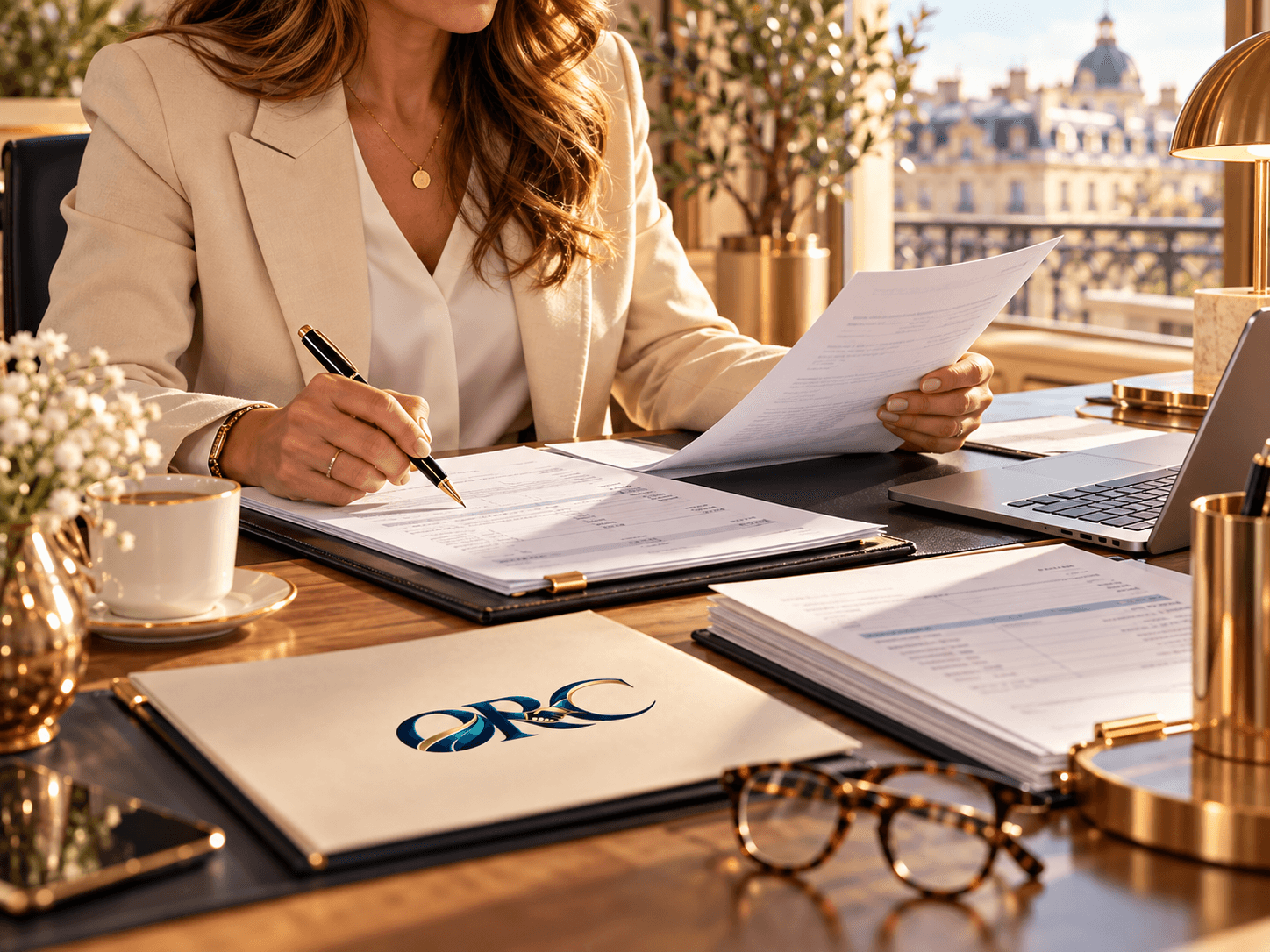 Vérification attentive de documents dans un bureau