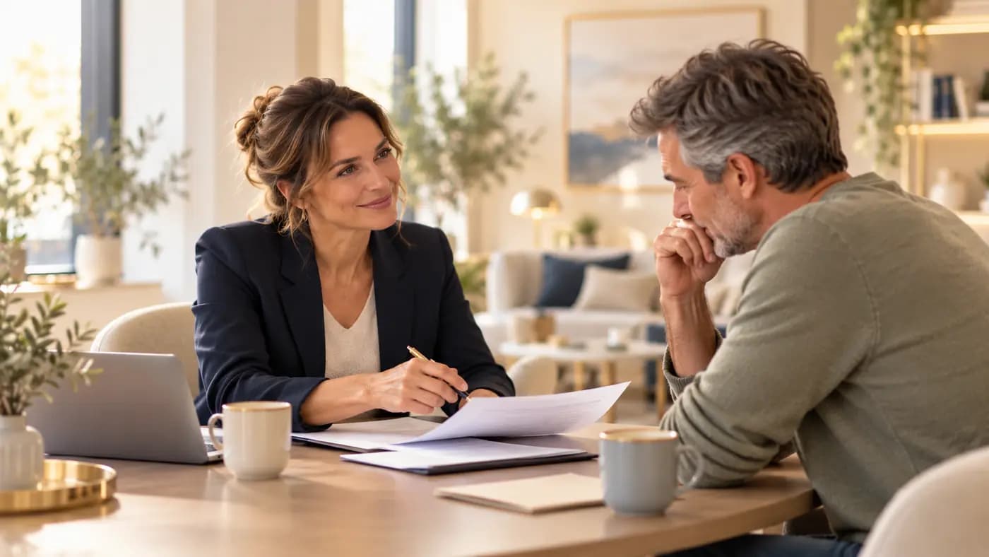 Conseillère échangeant avec un particulier
